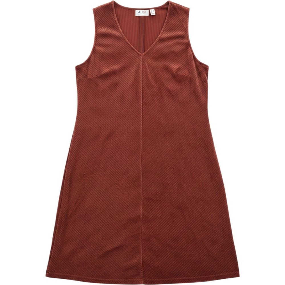 Denim & Co Womens Medium Rust Brown Ribbed Sleeveless V-Neck Shift Dress